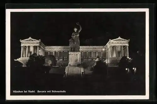 AK München, Bavaria mit Ruhmeshalle bei Nacht