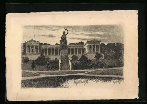 Künstler-AK München, Bavaria mit Ruhmeshalle