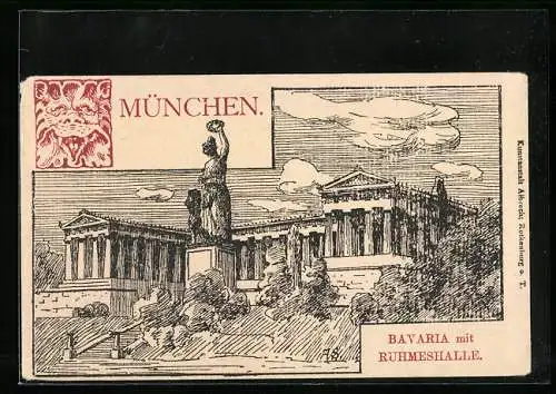 Künstler-AK München, Bavaria mit Ruhmeshalle