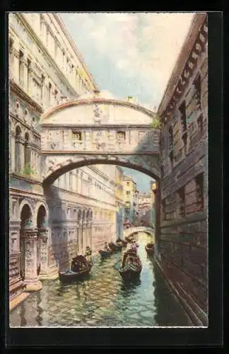 AK Venezia / Venedig, Ponte dei Sospiri, Seufzerbrücke, Gondeln