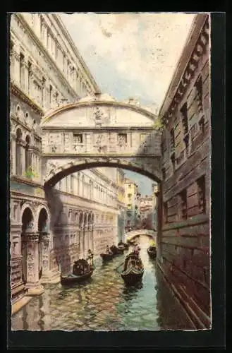 AK Venezia / Venedig, Ponte dei Sospiri, Seufzerbrücke, Gondeln