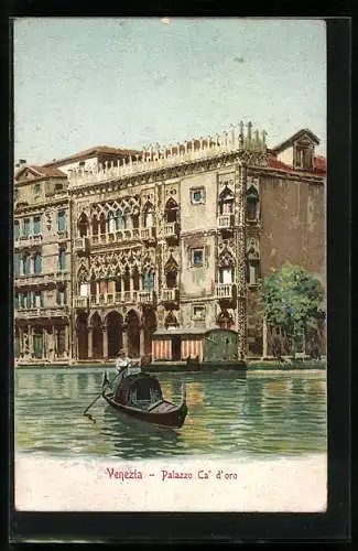 AK Venezia, Palazzo Ca` d`oro mit einer Gondel