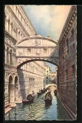 AK Venezia / Venedig, Ponte dei Sospiri, Seufzerbrücke, Gondeln