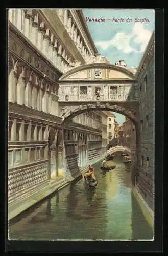 Lithographie Venedig / Venezia, Ponte dei Sospiri, Seufzerbrücke, Gondeln