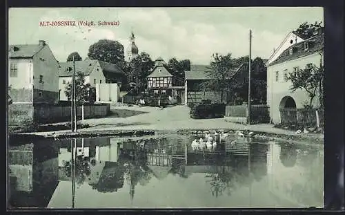 AK Alt-Jössnitz, Strassenpartie am Ententeich