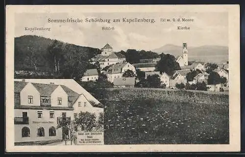 AK Schönberg / Vogtl., Hotel Zum deutschen Haus, Bes.: August Poguntke, Schloss, Kirche