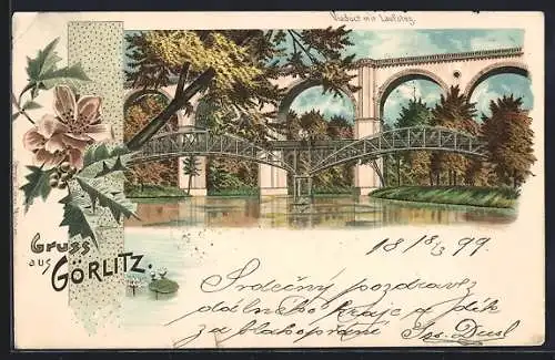 Lithographie Görlitz, Viaduct mit Laufsteg