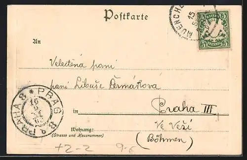 Präge-AK München, Isarthor, Postillon und Briefmarken