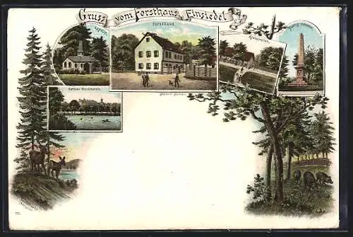 Lithographie Darmstadt, Forsthaus Einsiedel, Restaurant, Schloss Kranichstein