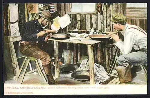 AK British Columbia, Typical Mining Scene, blowing black sand from placer gold