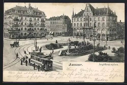 AK Hannover, Haltende Strassenbahn am Aegidienthorplatz