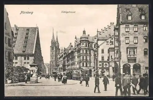 AK Nürnberg, Königstrasse mit Lorenzkirche & Strassenbahn