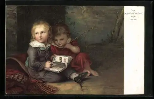 Künstler-AK Stengel & Co. Nr. 29715: des Meisters Söhne, zwei Kinder mit einem Buch
