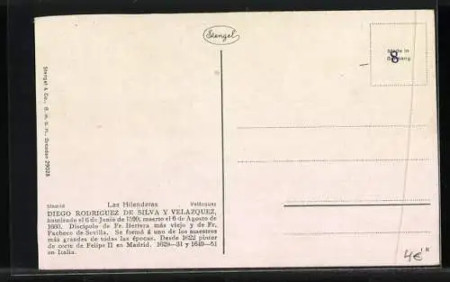 Künstler-AK Stengel & Co. Nr. 29028: Las Hilanderas, Velázquez