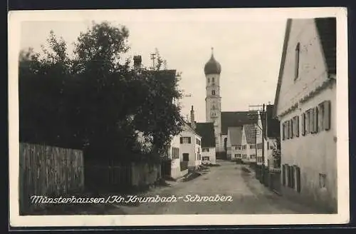 AK Münsterhausen /Kr. Krumbach-Schwaben, Blick zur Kirche