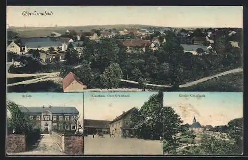 AK Ober-Grumbach / Dresden, Schule, Gasthaus Ober-Grumbach, Kirche