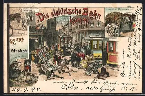 Lithographie Leipzig, Café Felsche mit Strassenbahn, Schlachthof Pferdebahngäule ausser Dienst