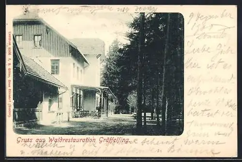 AK Gräfelfing, Waldrestauration Gräffelfing, Terrasse mit Tischen