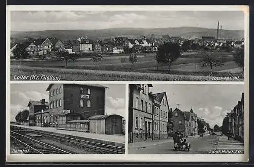 AK Lollar, Bahnhof, Strasse, Totalansicht