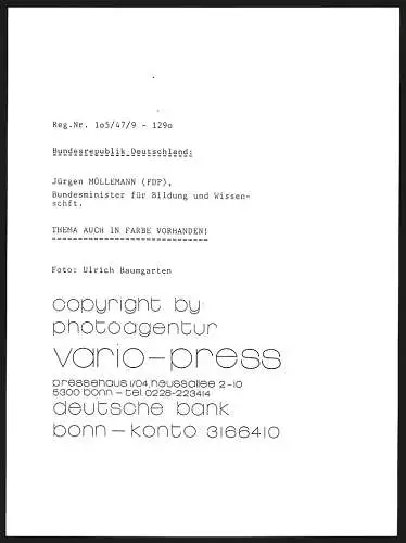 Fotografie Vario-Press, Bonn, Bundesminister für Bildung und Wissenschaft Jürgen Möllemann (FDP)