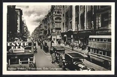 AK Berlin, Friedrichstrasse Ecke Leipzigerstr. mit Geschäften