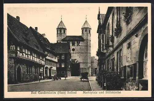 AK Gandersheim im Harz, Marktplatz mit Stiftskirche