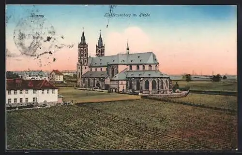 AK Worms, Liebfrauenberg mit Kirche