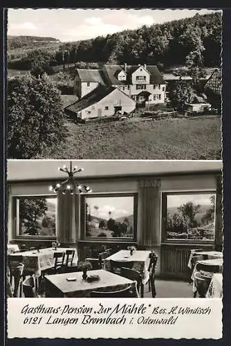 AK Langen Brombach /Odw., Gasthaus-Pension zur Mühle, Innenansicht