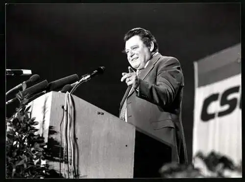 Fotografie Schubert, München, Franz-Josef Strauss spricht beim CSU Parteitag