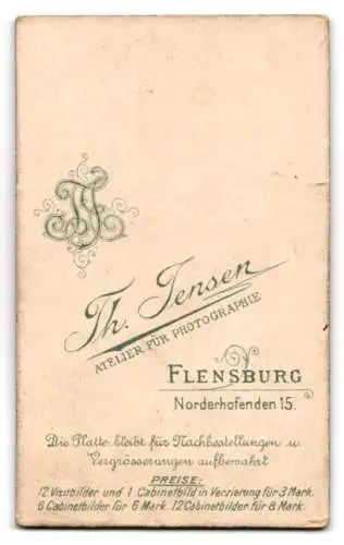 Fotografie Th. Jensen, Flensburg, Norderhofenden 15, Portrait einer Dame mit hohem Kragen