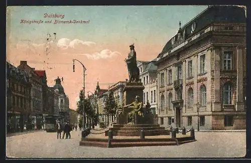 AK Duisburg, Königstrasse und Bismarck-Denkmal