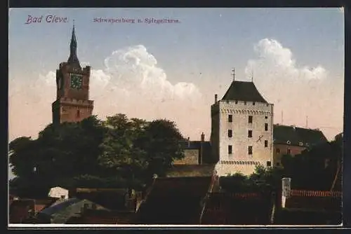 AK Bad Cleve, Schwanenburg und Spiegelturm