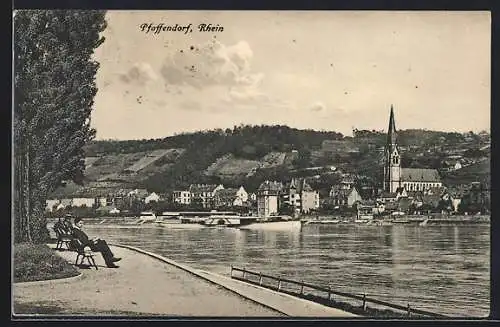 AK Pfaffendorf /Rhein, Uferpartie mit Kirche