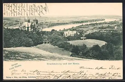 AK Königswinter, Drachenburg und der Rhein