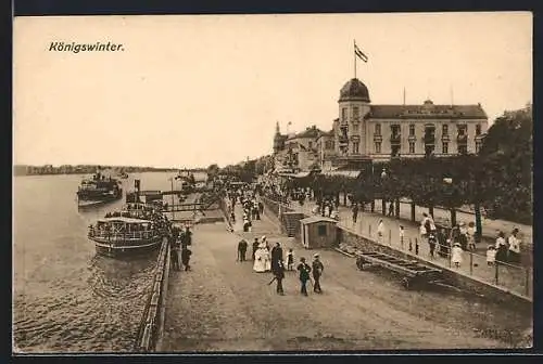 AK Königswinter, Rheinpromenade mit Dampferanlegestelle