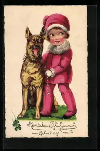 AK Frau mit einem Schäferhund