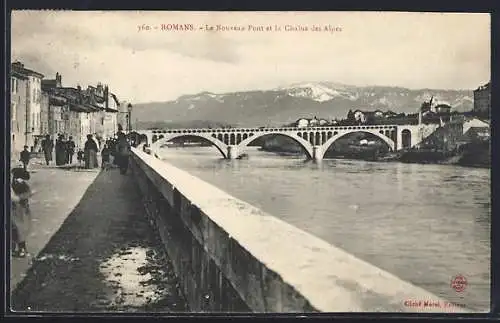 AK Romans, Le Nouveau Pont et la Chaîne des Alpes