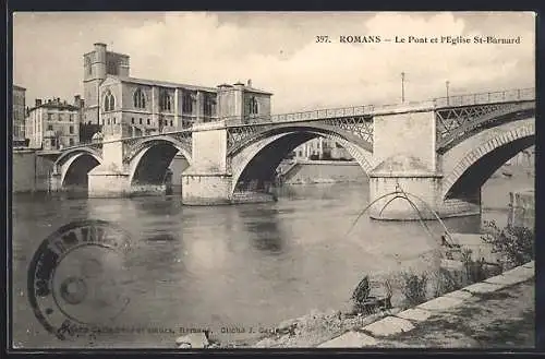 AK Romans, Le Pont et l`Église St-Barnard