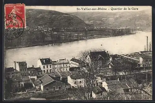 AK St-Vallier-sur-Rhône, Quartier de la Gare avec vue sur le fleuve et les collines environnantes