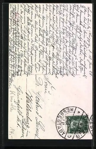 AK Eine Frau in weitem Kleid tanzt über eine Wiese