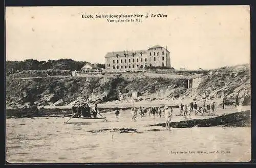 AK Saint Joseph-sur-Mer, Vue prise de la Mer de l`École et des baigneurs à la plage