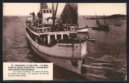 AK Port-Joinville, Naufrage du vapeur d`excursion St-Philibert avec environ 500 passagers, 14 juin 1931