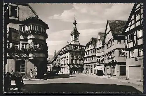 AK Aalen, Marktstrasse mit Metzgerei und Café Ammann