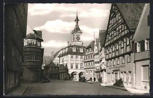 AK Aalen, Marktstrasse mit Metzgerei und Gasthaus zum Schwanen