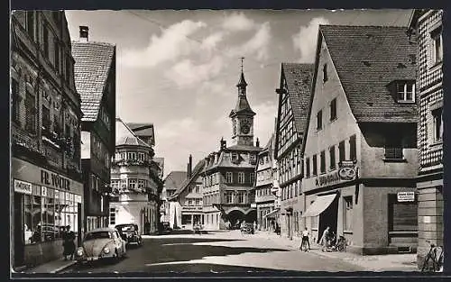 AK Aalen, Strassenansicht mit Bäckerei Widmann und Geschäften