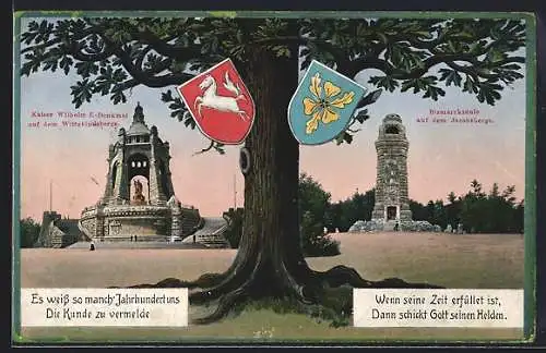 AK Porta Westfalica, Kaiser Wilhelm I.-Denkmal und Bismarcksäule