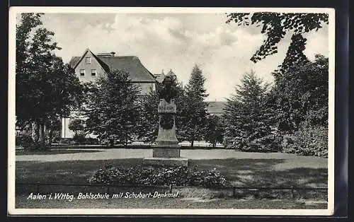 AK Aalen i. Wttbg., Bohlschule mit Schubart-Denkmal