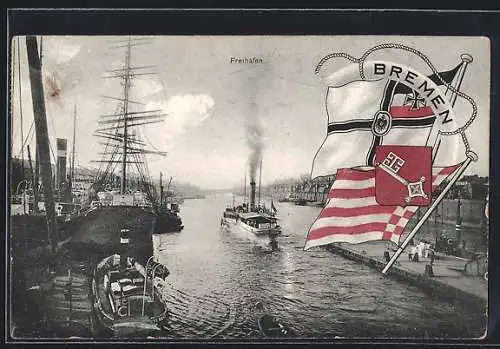 AK Bremen, Freihafen und Flagge