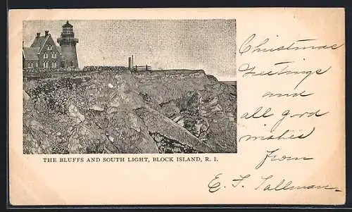 Künstler-AK Block Island, The Bluffs and South Light