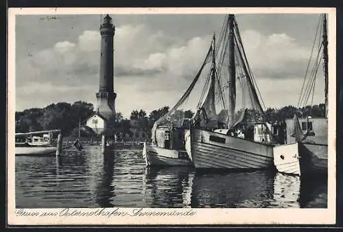 AK Swinemünde, Osternothafen mit Leuchtturm